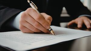 Primer plano de una mano escribiendo en un documento